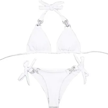 YAUASOPA Women Shiny Diamond Bikini Set Stylish Swimwear
