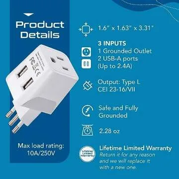 Compact Travel Adapter with USB for Europe Trips