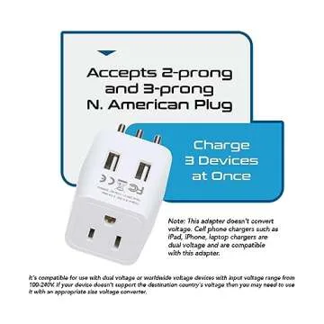 Compact Travel Adapter with USB for Europe Trips