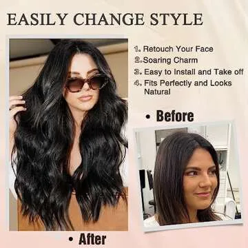 NAYOO Long Black Wig for Women - 26 Inch Long Black Hair Wig, Natural Looking Black Long Wig, Heat Resistant Synthetic Wig, Easy to Put Black Wavy Wig, Long Black Curly Hair Wig for Daily Party Use