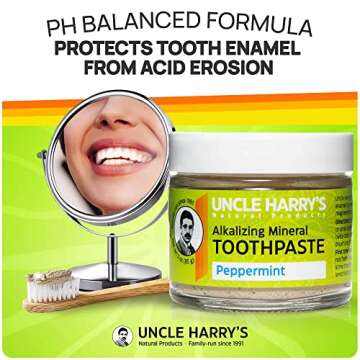 Uncle Harry's Peppermint Remineralizing Toothpaste | Natural Whitening Toothpaste Freshens Breath & Promotes Enamel | Vegan Fluoride Free Toothpaste (2 Pack)