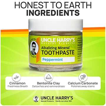 Uncle Harry's Peppermint Remineralizing Toothpaste | Natural Whitening Toothpaste Freshens Breath & Promotes Enamel | Vegan Fluoride Free Toothpaste (2 Pack)