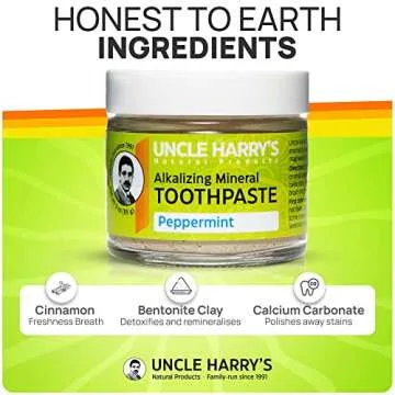 Uncle Harry's Peppermint Remineralizing Toothpaste | Natural Whitening Toothpaste Freshens Breath & Promotes Enamel | Vegan Fluoride Free Toothpaste (2 Pack)