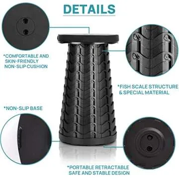 KPR Upgraded Collapsible Stool Lightweight Yet More Sturdy with Load Capacity 400lbs Portable Retrac...