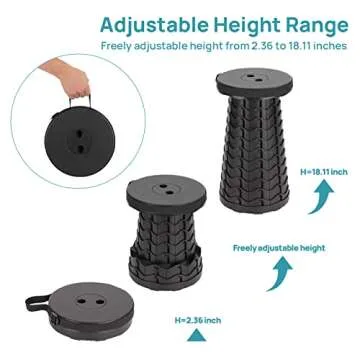 KPR Upgraded Collapsible Stool Lightweight Yet More Sturdy with Load Capacity 400lbs Portable Retractable Folding Telescoping Foldable Camping Stool for Adults Outdoor Fishing Travel Hiking BBQ ﻿