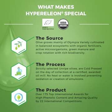 HYPERELEON GREEN | Premium, Organic, Exceptionally Rich in Polyphenols, Greek Extra Virgin Olive Oil Pure & Natural | Bio & Unfiltered | 16 Top Global HEALTH & NUTRITION Awards | 260ml (Pack of 1)