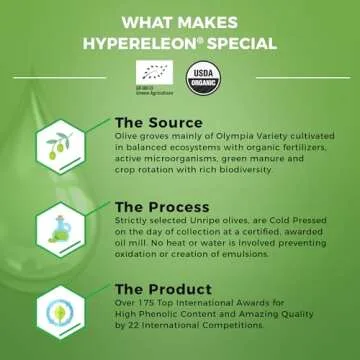 HYPERELEON GREEN | Premium, Organic, Exceptionally Rich in Polyphenols, Greek Extra Virgin Olive Oil Pure & Natural | Bio & Unfiltered | 16 Top Global HEALTH & NUTRITION Awards | 260ml (Pack of 1)