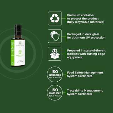 HYPERELEON GREEN | Premium, Organic, Exceptionally Rich in Polyphenols, Greek Extra Virgin Olive Oil Pure & Natural | Bio & Unfiltered | 16 Top Global HEALTH & NUTRITION Awards | 260ml (Pack of 1)