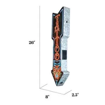 Tattoo LED Sign, Wall Mounted Home Decor for Game Room, Business, Bar, or Man Cave, Battery Operated Large Marquee Style LED Light Bulbs, 26” Double Sided and Arrow Shaped Vintage Design