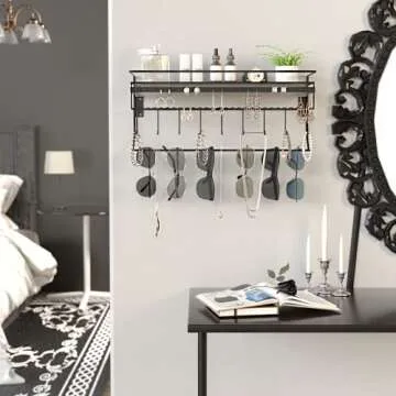 Gothic Wall Mounted Jewelry Organizer - Hanging Necklace, Earring, Bracelet Holder with Hooks and Sh...