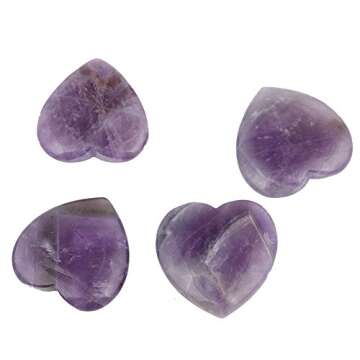 Bingcute Natural Amethyst Pocket Carved Puff Heart Pocket Stone,Healing Palm Crystal Pack of 1(1.6")