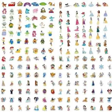 200Pcs Kids Stickers Pack Disney Princess Stickers Cute Cartoon Characters Stickers Movie Decal Childrens Decorative Sticker for Kids Teens Adults Waterproof Stickers for Water Bottle Laptop Luggage