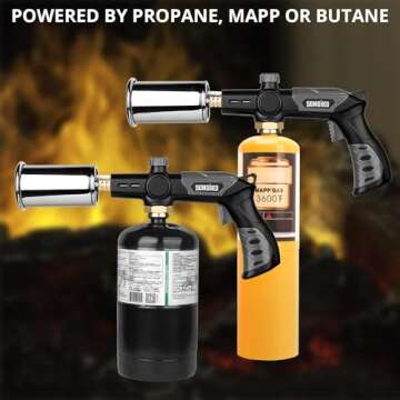 Sondiko Powerful Grill & Cooking Propane Torch L8010, Sous Vide, Campfire Starter, Adjustable Wood Torch Burner for Searing Steak, BBQ, Welding(Black, Grey) Propane Tank Not Included