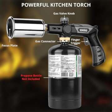 Sondiko Powerful Grill & Cooking Propane Torch L8010, Sous Vide, Campfire Starter, Adjustable Wood Torch Burner for Searing Steak, BBQ, Welding(Black, Grey) Propane Tank Not Included