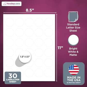 NextDayLabels - 1.5 Inch Round Labels for Crafts & Labeling - 750 Labels