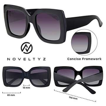 Square Oversized designer Polarized Sunglasses for Women Black Frame with Grey gradient Lens With Case and Cloth