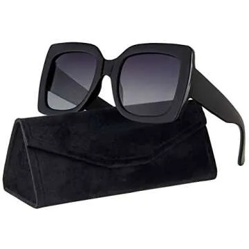 Square Oversized designer Polarized Sunglasses for Women Black Frame with Grey gradient Lens With Case and Cloth
