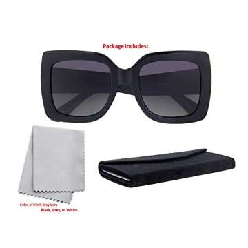 Square Oversized designer Polarized Sunglasses for Women Black Frame with Grey gradient Lens With Case and Cloth
