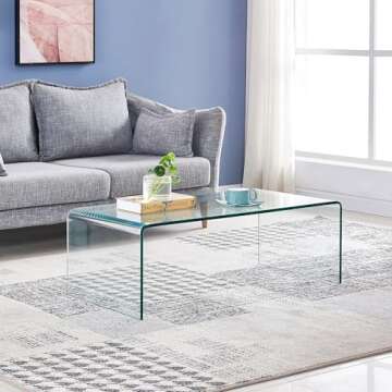 SMARTIK Glass Coffee Table, Modern Clear Coffee Table for Living Room, Small Rectangle Tempered Glas...