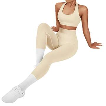 SUUKSESS Women Seamless Halter Sports Bra Open Back Padded Workout Crop Tank Tops (Beige, M)