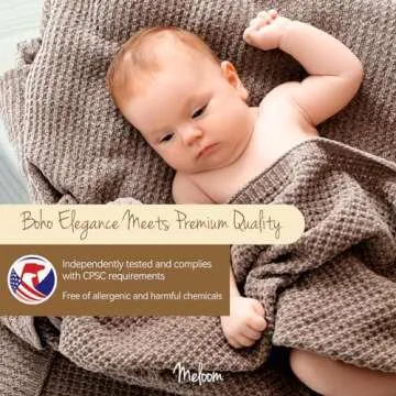 Baby Changing Basket with Pads and Safety Belt- 100% Cotton Boho Baby Moses Basket Changing Table and Thick Pad with Waterproof Mattress Cover, Nursery Decor in Brown and White Color with Storage Bag