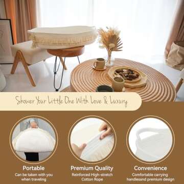Baby Changing Basket with Pads and Safety Belt- 100% Cotton Boho Baby Moses Basket Changing Table and Thick Pad with Waterproof Mattress Cover, Nursery Decor in Brown and White Color with Storage Bag