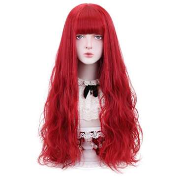 STYLER Long Red Synthetic Wig with Bangs - Natural Long Wavy Cosplay Wigs for Women Halloween Christ...