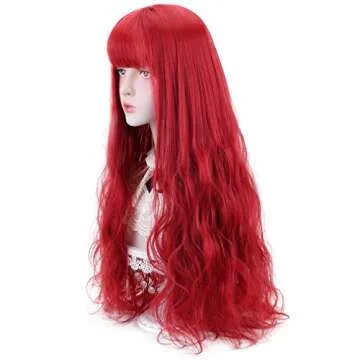 STYLER Long Red Synthetic Wig with Bangs - Natural Long Wavy Cosplay Wigs for Women Halloween Christmas 30" (Red)
