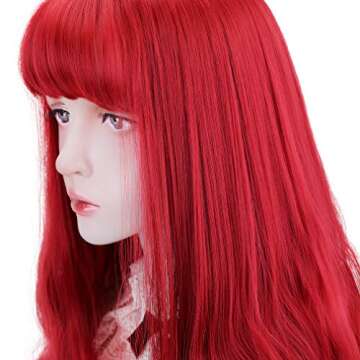 STYLER Long Red Synthetic Wig with Bangs - Natural Long Wavy Cosplay Wigs for Women Halloween Christmas 30" (Red)