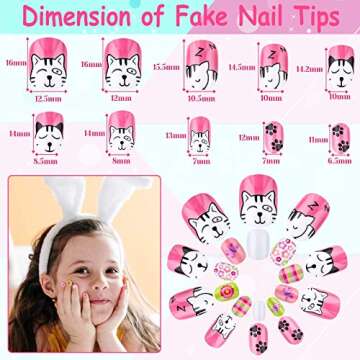 Kids Press on Nails, Thrilez 144Pcs Girls False Nails Children Artificial Fake Nail Tips Pre Glue Stick on Short Nails Decoration Gift for Kids Teens Girls Age 7 12 (Colorful Days)