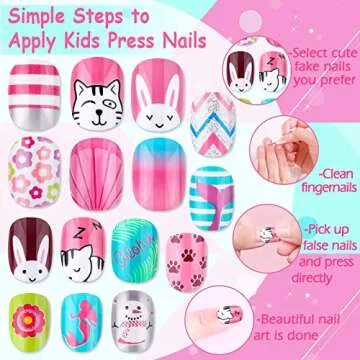 Kids Press on Nails, Thrilez 144Pcs Girls False Nails Children Artificial Fake Nail Tips Pre Glue Stick on Short Nails Decoration Gift for Kids Teens Girls Age 7 12 (Colorful Days)