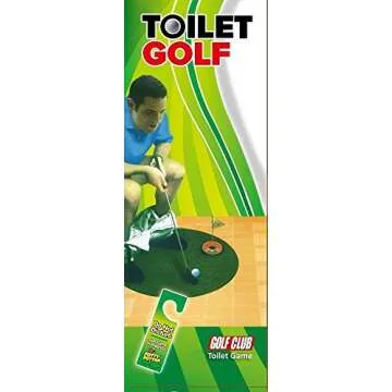 Toilet Golf Potty Time Putter Game - Funny White Elephant Gag Gifts for Adults Men Dad - Stupid Pranks Joke Dirty Christmas Holiday Present Exchange Ideas - Mini Bathroom Putting Green Mat Toy Set
