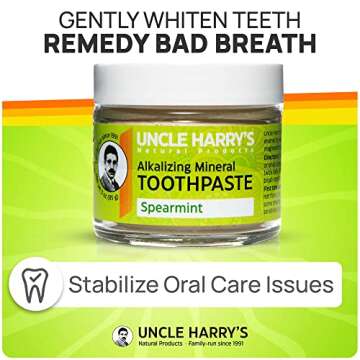 Uncle Harry's Spearmint Remineralizing Toothpaste | Natural Whitening Toothpaste Freshens Breath & Promotes Enamel | Vegan Fluoride Free Toothpaste Pack of 4