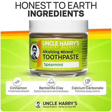 Uncle Harry's Spearmint Remineralizing Toothpaste | Natural Whitening Toothpaste Freshens Breath & Promotes Enamel | Vegan Fluoride Free Toothpaste Pack of 4