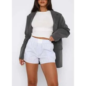 Yoawdats Women's Y2K Lounge Shorts - Casual Summer Striped Beachwear