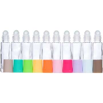 The Root and Petal Set of 10 Multicolored Glass Roller Bottles with Glass Balls for Essential Oils - The Happy Palette