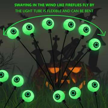 Halloween Decorations Outdoor Solar Scary Eyeball Lights,2PACKS 12LED Green Eyeball Swaying Firefly ...