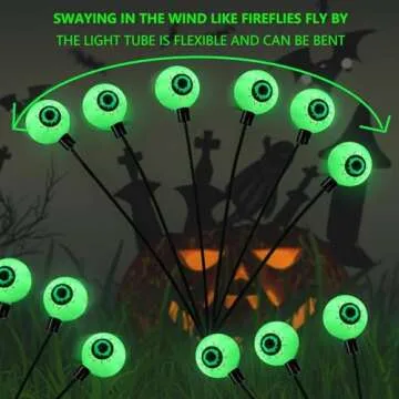 Halloween Decorations Outdoor Solar Scary Eyeball Lights,2PACKS 12LED Green Eyeball Swaying Firefly ...