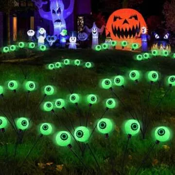Halloween Decorations Outdoor Solar Scary Eyeball Lights,2PACKS 12LED Green Eyeball Swaying Firefly Lights,Waterproof Solar Halloween Path Lights for Yard/Garden/Lawn/Party Decor (Green)