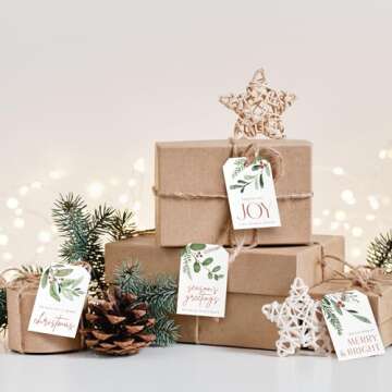 Beautiful Christmas Gift Tags - 48 Quality Craft Labels with Rope for Personalizing Your Holiday Pre...
