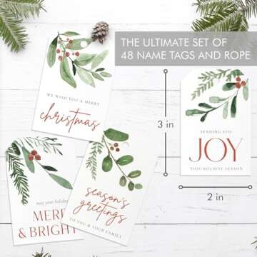 Beautiful Christmas Gift Tags - 48 Quality Craft Labels with Rope for Personalizing Your Holiday Presents - Spread Joy and Cheer with These Festive Christmas Name Tag Stickers