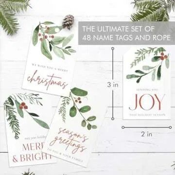 Beautiful Christmas Gift Tags - 48 Quality Craft Labels with Rope for Personalizing Your Holiday Presents - Spread Joy and Cheer with These Festive Christmas Name Tag Stickers