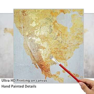 Kas Home Art Vintage Large Gold Foil World Map Wall Art Painting Pictures Print on Canvas Art the Picture for Home Modern Decoration Office Wall Decor (24 x 36 Inch, B Framed)
