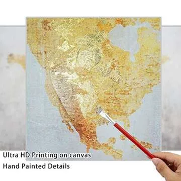 Kas Home Art Vintage Large Gold Foil World Map Wall Art Painting Pictures Print on Canvas Art the Picture for Home Modern Decoration Office Wall Decor (24 x 36 Inch, B Framed)
