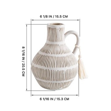 Vellon White Rustic Ceramic Vase - 8.1" Charming Decor