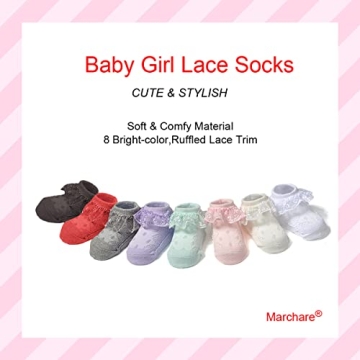 Marchare Baby Lace Socks 3/5/6 Pack Baby Girls' Ruffle Socks Eyelet Princess Cotton Socks 0-3/3-6/6-12/12-36 Months