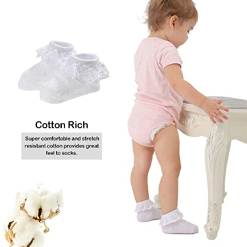 Marchare Baby Lace Socks 3/5/6 Pack Baby Girls' Ruffle Socks Eyelet Princess Cotton Socks 0-3/3-6/6-12/12-36 Months
