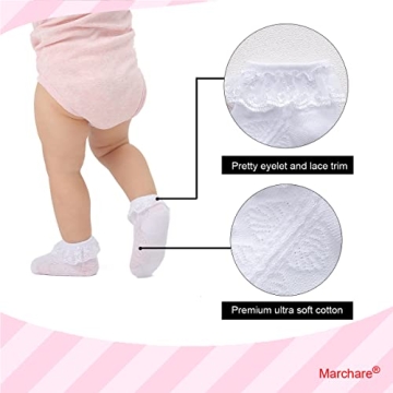 Marchare Baby Lace Socks 3/5/6 Pack Baby Girls' Ruffle Socks Eyelet Princess Cotton Socks 0-3/3-6/6-12/12-36 Months