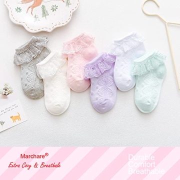 Marchare Baby Lace Socks 3/5/6 Pack Baby Girls' Ruffle Socks Eyelet Princess Cotton Socks 0-3/3-6/6-12/12-36 Months
