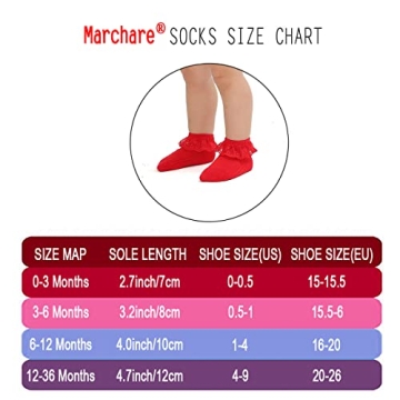 Marchare Baby Lace Socks 3/5/6 Pack Baby Girls' Ruffle Socks Eyelet Princess Cotton Socks 0-3/3-6/6-12/12-36 Months
